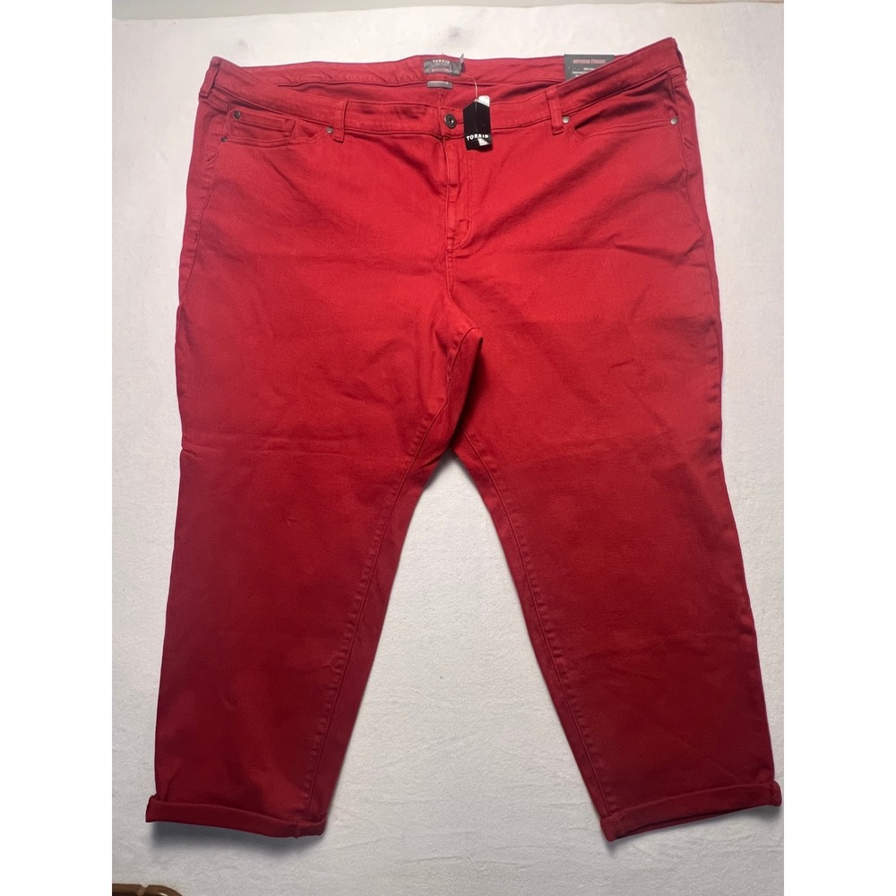 NWT! Torrid 30 Boyfriend Straight Jeans Plus Red Vintage Stretch Mid Rise Denim